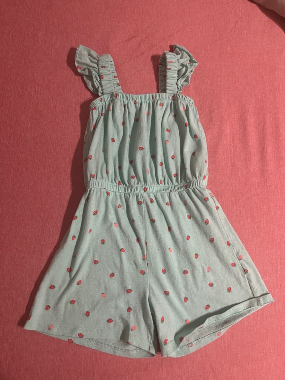 Old Navy Mint Green Romper with Red Strawberry Print
